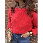 Pull Femme Col Rond Classique – Rouge Corail (Taille Unique 36 à 42)
