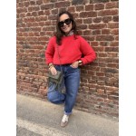 Pull Femme Col Rond Classique – Rouge Corail (Taille Unique 36 à 42)