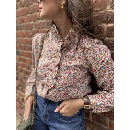 Chemise Fleurie Femme Col Victorien – Tailles S à L