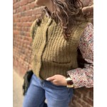 Gilet Sans Manches Kaki Femme – Boutons Cœurs Fantaisie (Taille Unique 36 à 40).