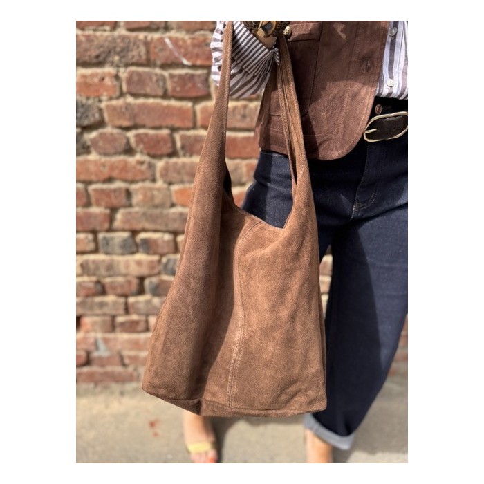 Sac Shopping Femme en Daim Camel – Avec Fermeture Éclair