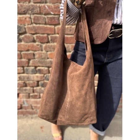 Sac Shopping Femme en Daim Camel – Avec Fermeture Éclair