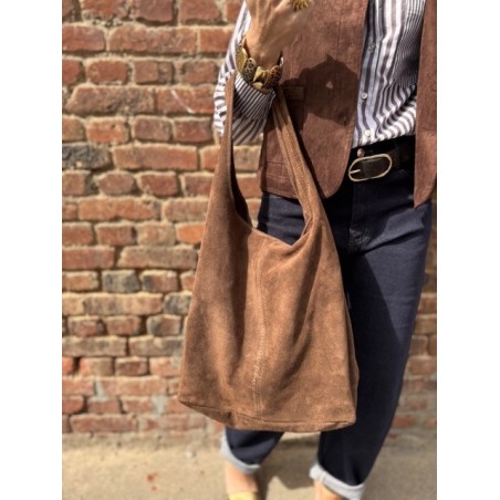 Sac Shopping Femme en Daim Camel – Avec Fermeture Éclair