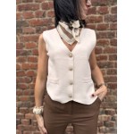 Petit Foulard Satiné Blanc Motif Zébré Beige – Élégant et Polyvalent