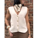 Petit Foulard Satiné Blanc Motif Zébré Beige – Élégant et Polyvalent