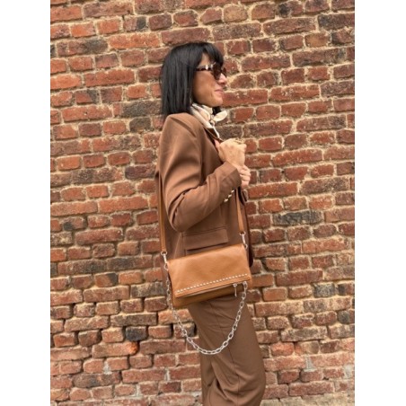 Sac bandoulière femme noir ou camel – Chaîne et strass tendance
