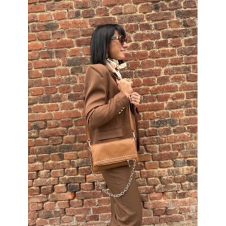 Sac bandoulière femme noir ou camel – Chaîne et strass tendance