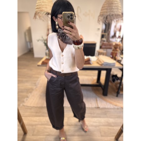 Pantalon Ballon Marron Femme – Avec Ceinture (S/M ou M/L)