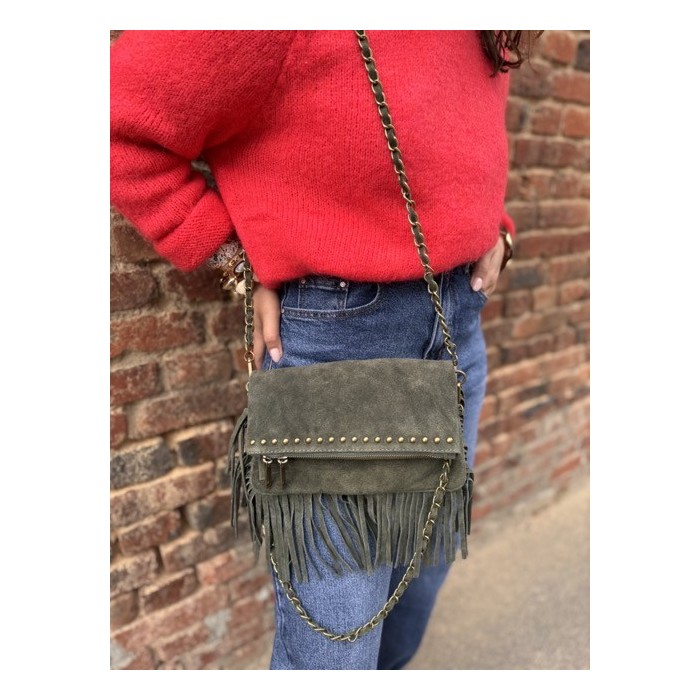 Sac en daim à franges femme – Taupe, marron, bordeaux ou kaki