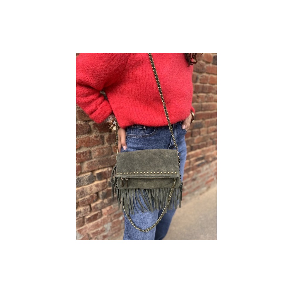 Sac en daim à franges femme – Taupe, marron, bordeaux ou kaki Sac en daim à franges femme – Taupe, marron, bordeaux ou kaki