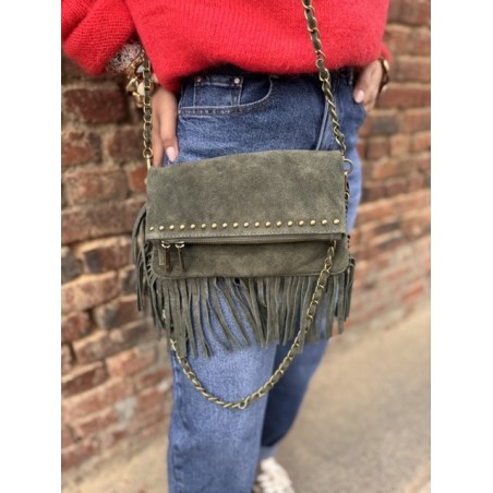 Sac en daim à franges femme – Taupe, marron, bordeaux ou kaki