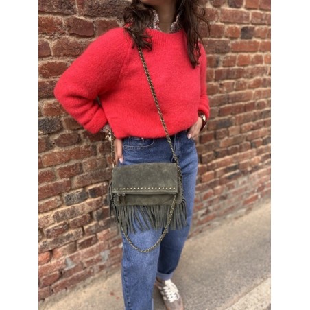 Sac en daim à franges femme – Taupe, marron, bordeaux ou kaki