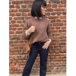 Pull marron femme chic – Détails soleil & coquillages à l’épaule | Taille unique 36-42