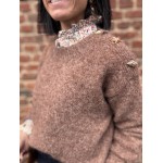 Pull marron femme chic – Détails soleil & coquillages à l’épaule | Taille unique 36-42