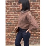Pull marron femme chic – Détails soleil & coquillages à l’épaule | Taille unique 36-42