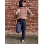 Pull marron femme chic – Détails soleil & coquillages à l’épaule | Taille unique 36-42