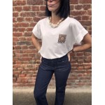 T-shirt blanc femme motif soleil – Dos imprimé & poitrine | Vert ou Marron | Taille unique 36-42