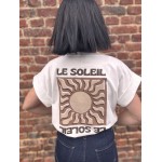 T-shirt blanc femme motif soleil – Dos imprimé & poitrine | Vert ou Marron | Taille unique 36-42
