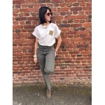 T-shirt blanc femme motif soleil – Dos imprimé & poitrine | Vert ou Marron | Taille unique 36-42