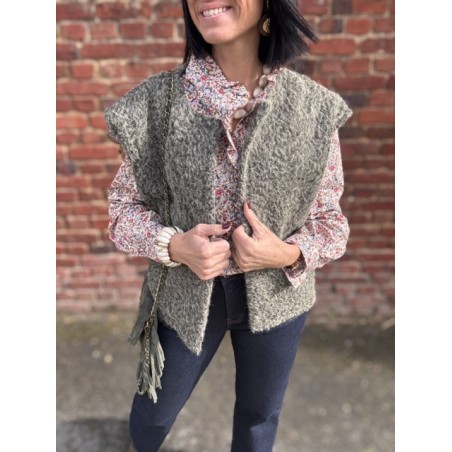 Gilet Sans Manches Feutrine Bordeaux kaki ou beige  – Taille Unique 36 à 42