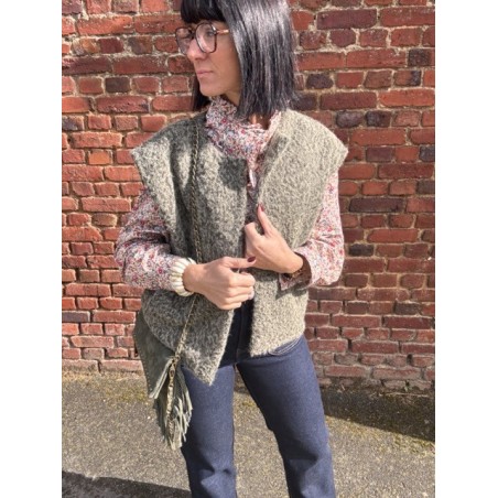 Gilet Sans Manches Feutrine Bordeaux kaki ou beige  – Taille Unique 36 à 42