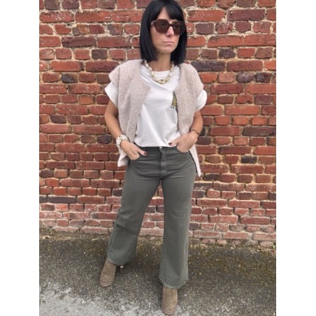 Gilet Sans Manches Feutrine Bordeaux kaki ou beige  – Taille Unique 36 à 42