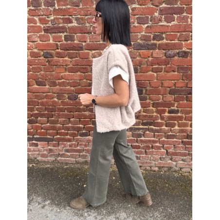 Gilet Sans Manches Feutrine Bordeaux kaki ou beige  – Taille Unique 36 à 42