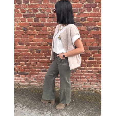 Gilet Sans Manches Feutrine Bordeaux kaki ou beige  – Taille Unique 36 à 42