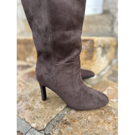 Bottes femme mi-mollets marron daim – Talon 7,5 cm | Pointures 36 à 41