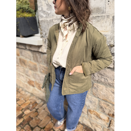 Veste kaki femme avec boutons dorés – Tailles XS à XL | Style chic et décontracté