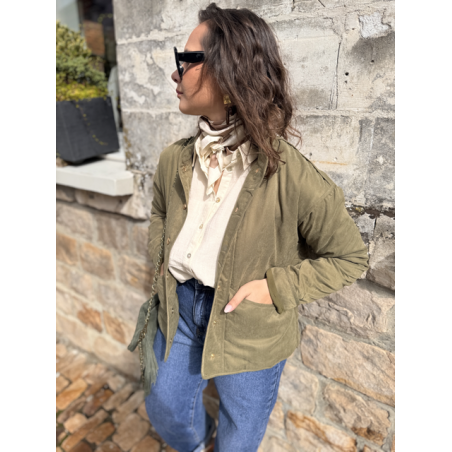 Veste kaki femme avec boutons dorés – Tailles XS à XL | Style chic et décontracté