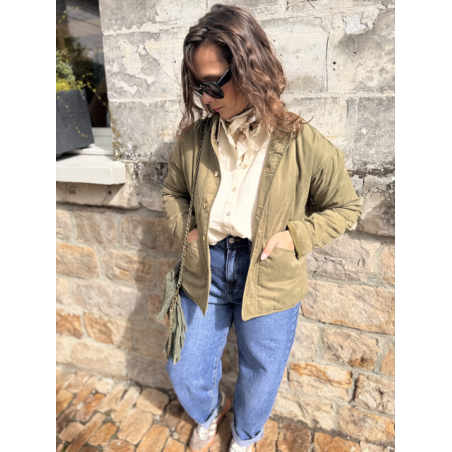 Veste kaki femme avec boutons dorés – Tailles XS à XL | Style chic et décontracté