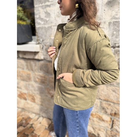 Veste kaki femme avec boutons dorés – Tailles XS à XL | Style chic et décontracté