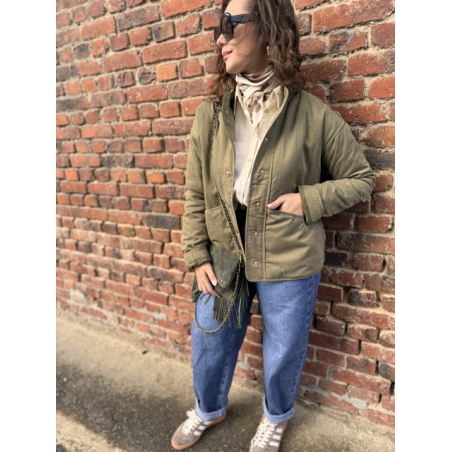 Veste kaki femme avec boutons dorés – Tailles XS à XL | Style chic et décontracté