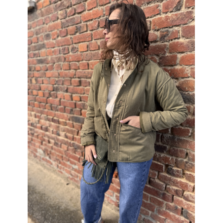Veste kaki femme avec boutons dorés – Tailles XS à XL | Style chic et décontracté