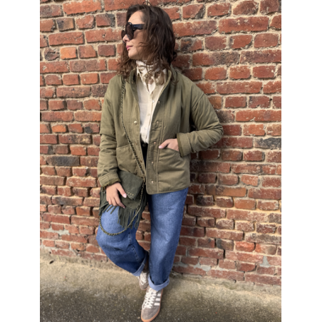 Veste kaki femme avec boutons dorés – Tailles XS à XL | Style chic et décontracté
