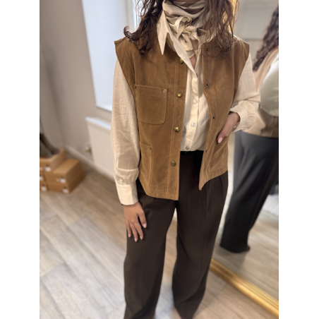 Gilet sans manches camel femme – Effet daim avec poches – Taille unique 36 à 40
