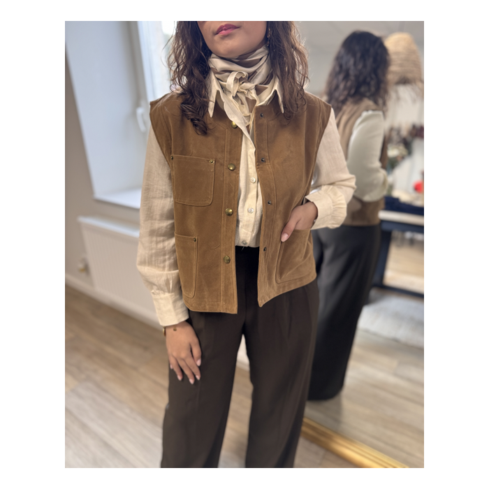 Gilet sans manches camel femme – Effet daim avec poches – Taille unique 36 à 40