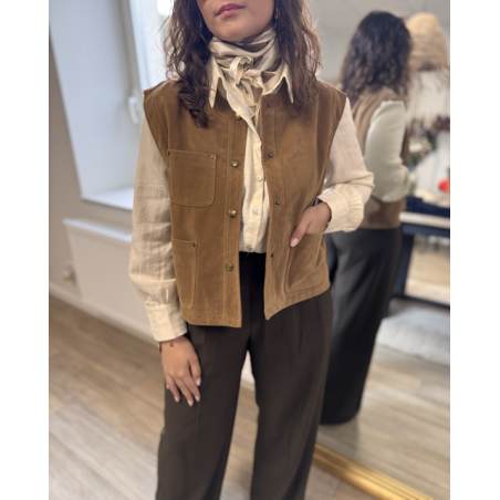 Gilet sans manches camel femme – Effet daim avec poches – Taille unique 36 à 40