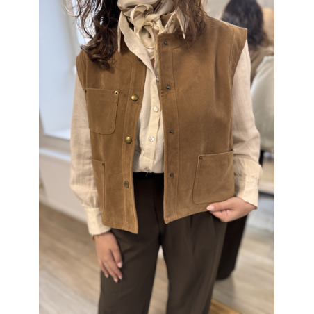 Gilet sans manches camel femme – Effet daim avec poches – Taille unique 36 à 40