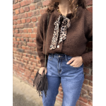 Gilet court femme beige ou marron – Nœud léopard au col – Taille unique 36 à 40