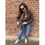 Gilet court femme beige ou marron – Nœud léopard au col – Taille unique 36 à 40