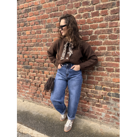 Gilet court femme beige ou marron – Nœud léopard au col – Taille unique 36 à 40