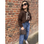 Gilet court femme beige ou marron – Nœud léopard au col – Taille unique 36 à 40