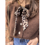 Gilet court femme beige ou marron – Nœud léopard au col – Taille unique 36 à 40