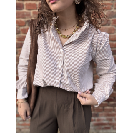 Chemise rayée taupe femme – Col victorien – Tailles S, M, L