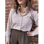 Chemise rayée taupe femme – Col victorien – Tailles S, M, L