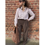 Chemise rayée taupe femme – Col victorien – Tailles S, M, L