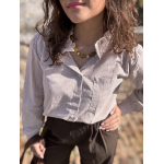 Chemise rayée taupe femme – Col victorien – Tailles S, M, L
