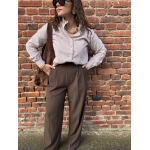 Pantalon marron de tailleur femme – Taille élastiquée et pinces – Du XS au L